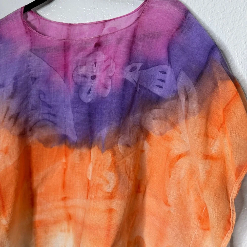 Handmade Bora Bora Tropical Poncho Top Tie Dye Beach Cover Up Kaftan One Size
